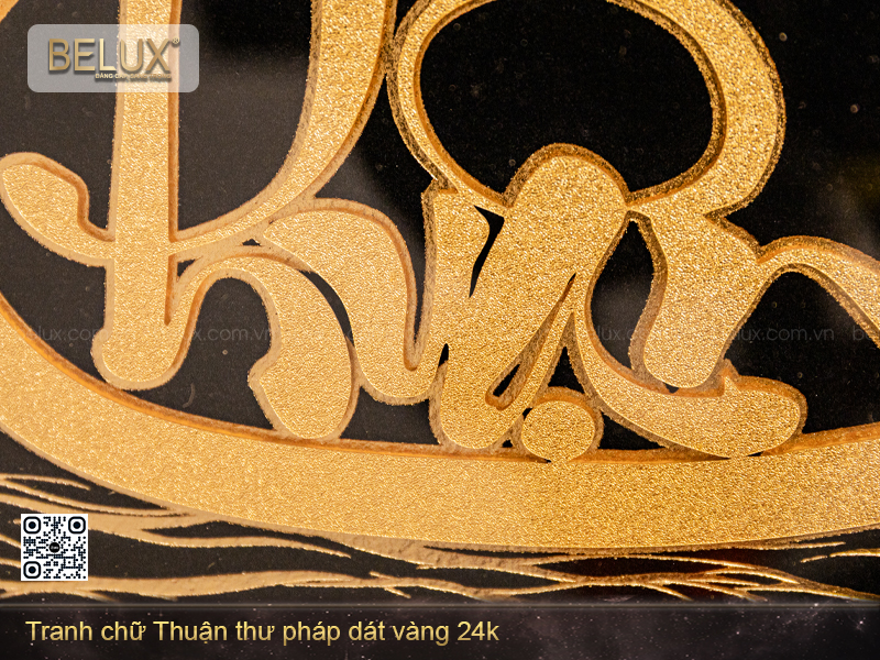 Tranh chữ Thuận thư pháp dát vàng 24k - 32x25cm